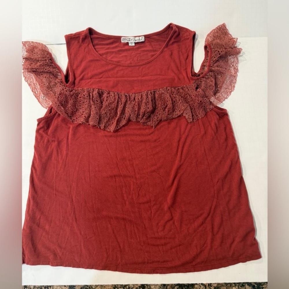 Gypsies & Moondust Lace Ruffle Blouse - Deep Red
